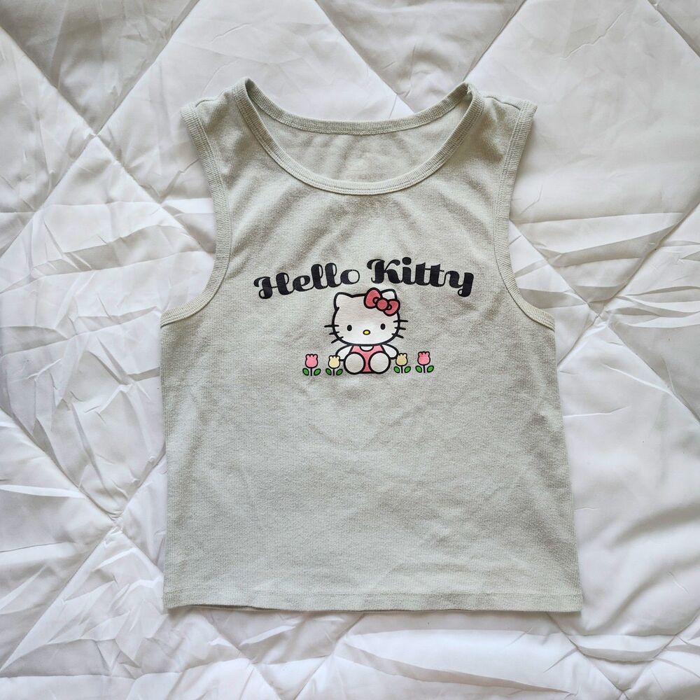 Hello Kitty Sage Green Tank Top Graphic Print Size XS/S